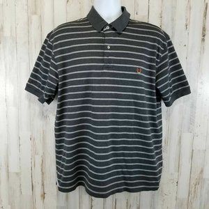 5/$25 Tommy Hilfiger Polo Shirt L Gray Striped Mercerized Luxury Cotton AG13